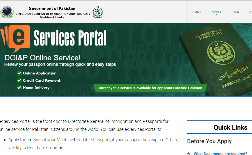 Pakistani passport renewal online